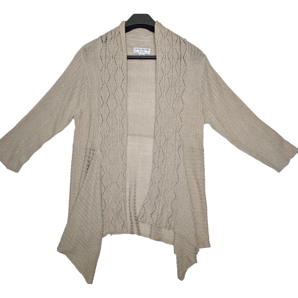 Lauren Michelle Women's Plus 2X Beige Knit Open Front 3/4 Sleeve Cardigan